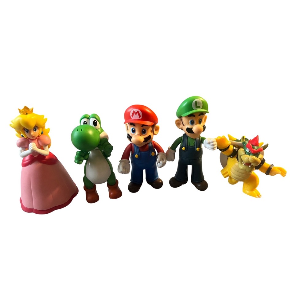 Nintendo Super Mario Bros Action Figure Lot Mario Luigi Peach Yoshi Bowser 5pc